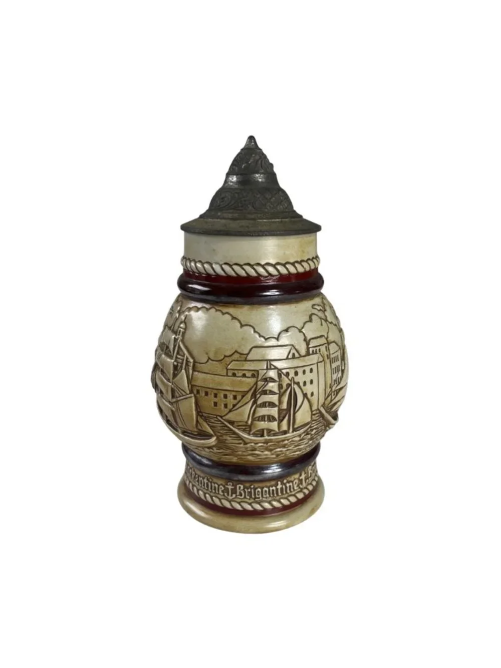 Vintage Avon Ceramic Beer Stein Broken‎ Pewter Lid Nautical Scene 1977